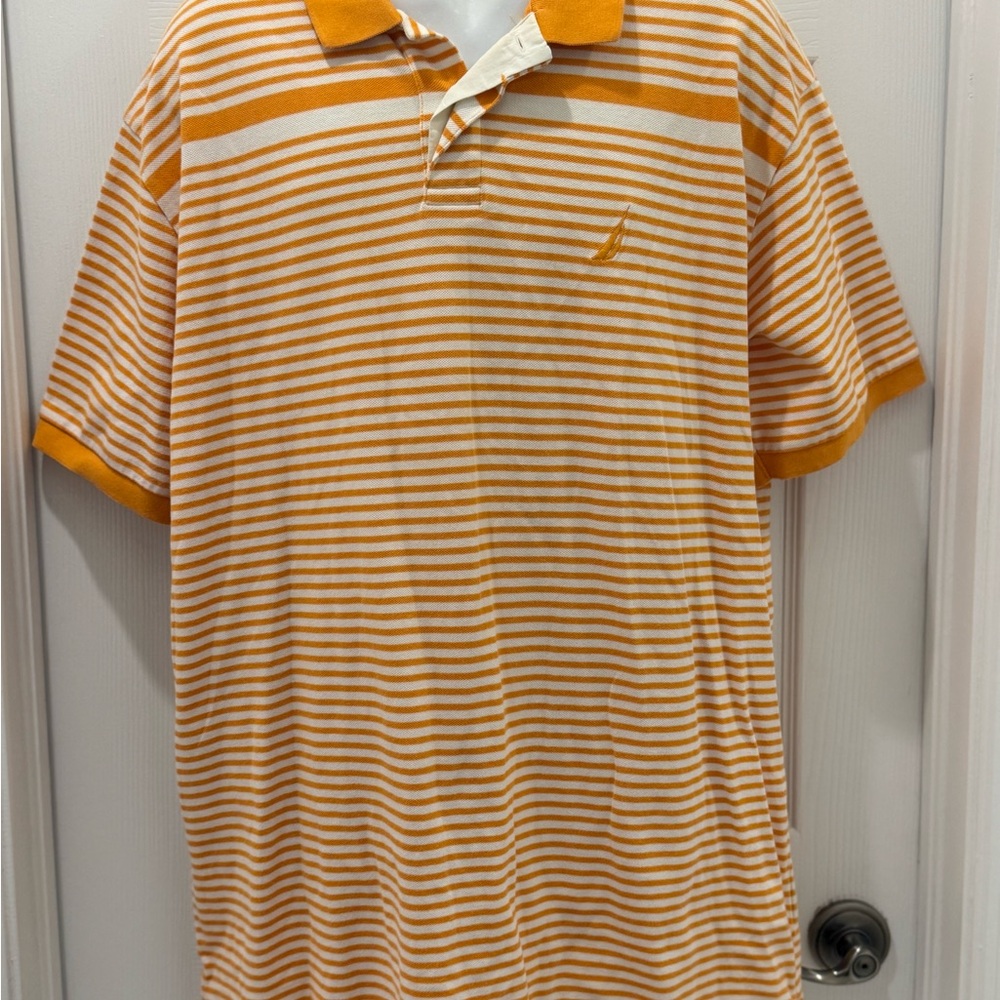 Vintage Nautica Orange & White Striped Short Sleeve Polo Men’s Shirt – Size XXL